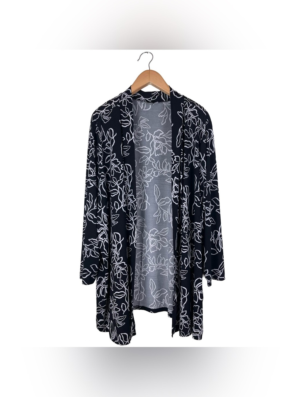 Jessica London Black & White Floral Print Open Front Stretch Cardigan Women’s 3X